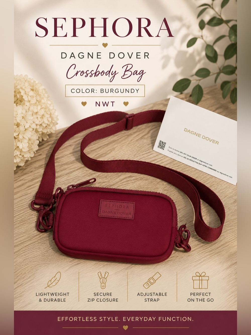 Sephora x Dagne Dover Mara Phone Sling Crossbody Bag Burgundy NWT